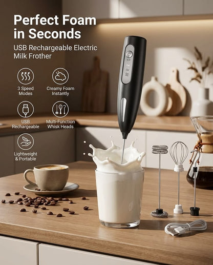 ☕ Electric Milk Frother – USB Rechargeable Hand Blender