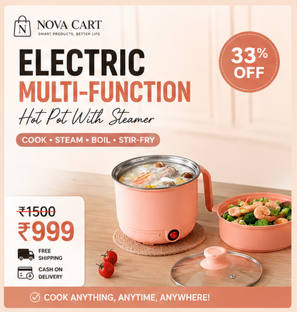 Electric Multi-Function Cooking Pot with Steamer | 1.8L Portable Mini Hot Pot