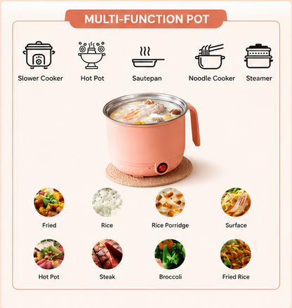 Electric Multi-Function Cooking Pot with Steamer | 1.8L Portable Mini Hot Pot