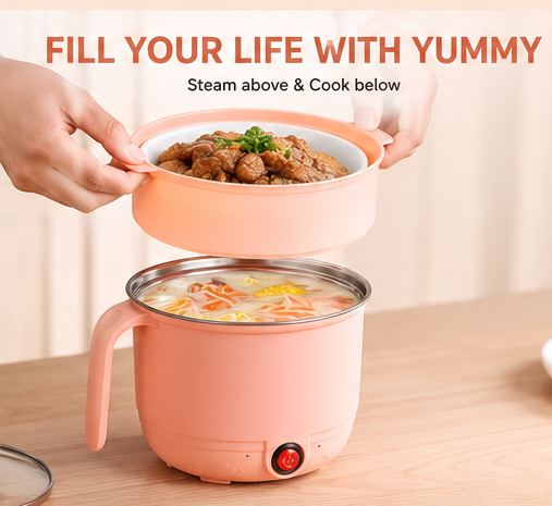 Electric Multi-Function Cooking Pot with Steamer | 1.8L Portable Mini Hot Pot