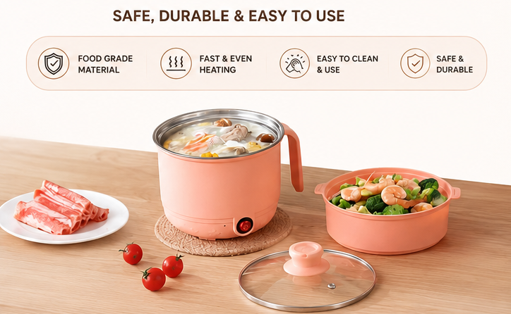 Electric Multi-Function Cooking Pot with Steamer | 1.8L Portable Mini Hot Pot